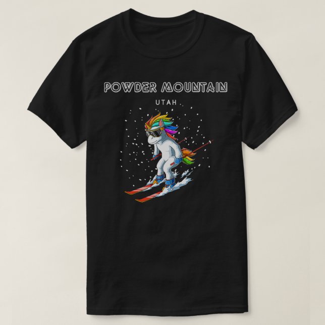 Powder Mountain Utah Unicorn USA Ski 80s Retro Gif T-Shirt (Design Front)