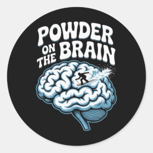 Powder On The Brain Retro Skier Illustration Skiin Classic Round Sticker
