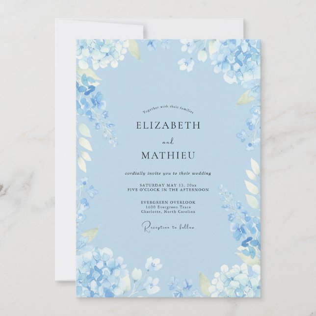 Powder Periwinkle Foliage Eucalyptus Wedding Invitation (Front)