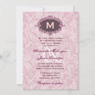 Powder Pink 3 Damask Vintage Monogram Wedding W251 Invitation