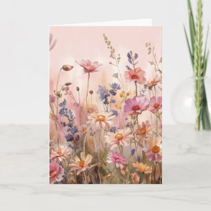 Powder Pink Background with wild flowers blankCard Card