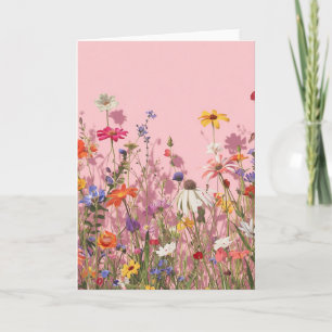 Powder Pink Background with wild Flowers Card
