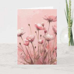Powder Pink Background with wild poppies Card