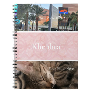 Powder Pink Batik Photo Collage White Border Name Notebook