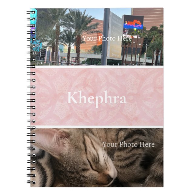Powder Pink Batik Photo Collage White Border Name Notebook (Front)