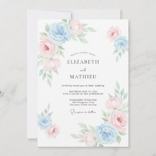 Powder Pink Cornflower Petal Wedding Invitation