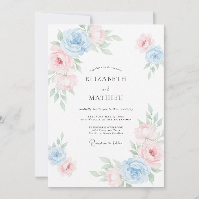 Powder Pink Cornflower Petal Wedding Invitation (Front)