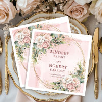 Powder Pink Flowers Greenery with Gold Glitter 