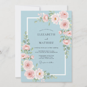 Powder Pink Peony Wedding Invitation