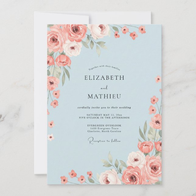 Powder Pink Ranunculus Eucalyptus Wedding Invitation (Front)