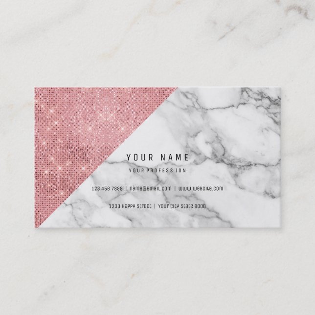 Powder Pink Rose Gold Faux Blush Vip Marble Grey Business Card (Front)