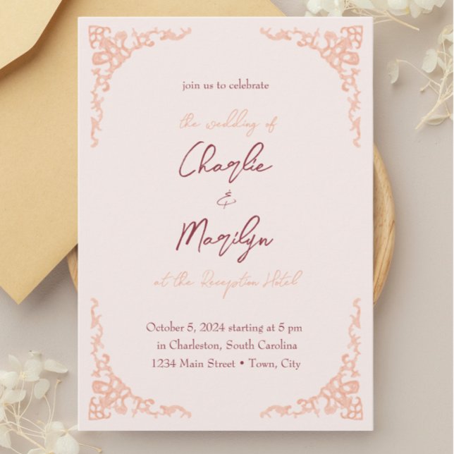 Powder Pink vintage looking wedding  Invitation (Creator Uploaded)