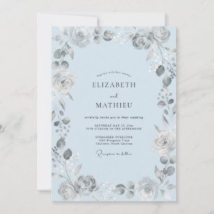 Powder Silver Painted Wedding Invitation