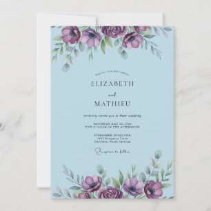 Powder Slate Blue Anemone Wedding Invitation