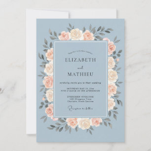 Powder Slate Peony Wedding Invitation
