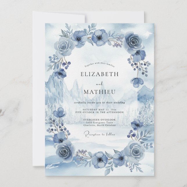 Powder Slate Wreath Wedding Invitation (Front)