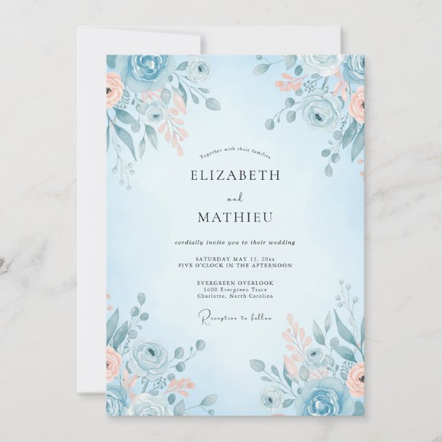 Powder Warm Peach Peony Wedding Invitation (Front)
