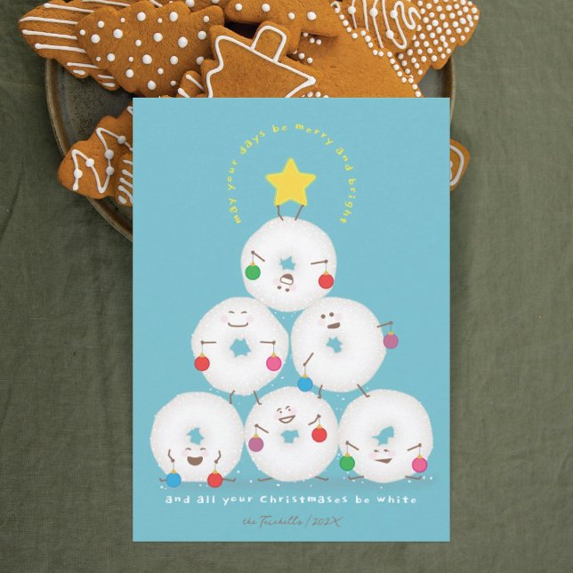 Powdered Sugar Doughnuts Tree Christmas Holiday Card (Creator Uploaded)