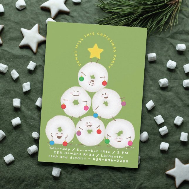 Powdered Sugar Doughnuts Tree Christmas Party Invitation (Creator Uploaded)