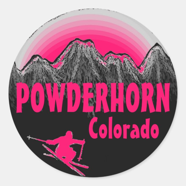 Powderhorn Colorado pink skier stickers (Front)