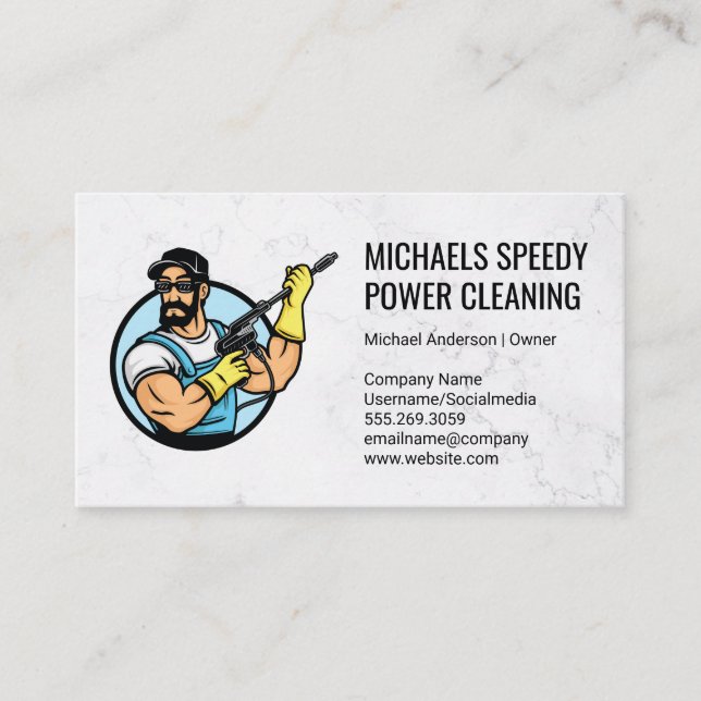 Power Cleaning Logo | Clean Services Business Card (Front)