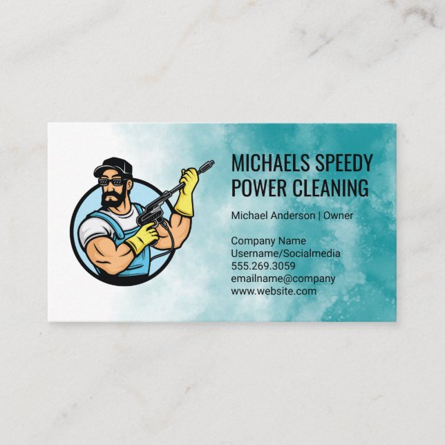 Power Cleaning Logo | Pressure Washing Business Card (Front)