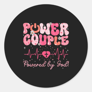 Power Couple Powered By God Heartbeat Valentine Re Classic Round Sticker