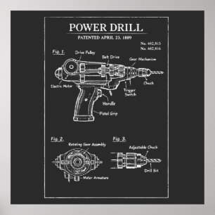 Power Drill Patent Blueprint Poster