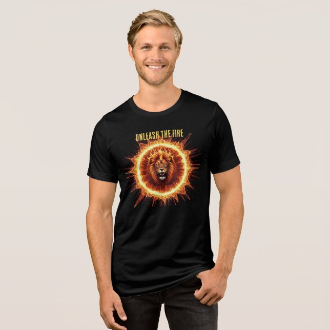 power Fire lion Graphic, flame king design,  Tri-Blend Shirt (Front Full)