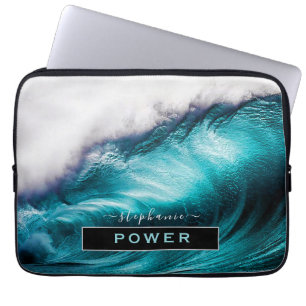 Power Inspirational Word Ocean Wave Photograph Laptop Sleeve