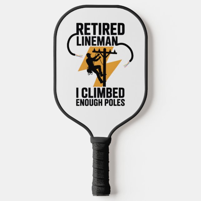 Power Line Worker Black Gold Lightning Graphic Pickleball Paddle (Front)