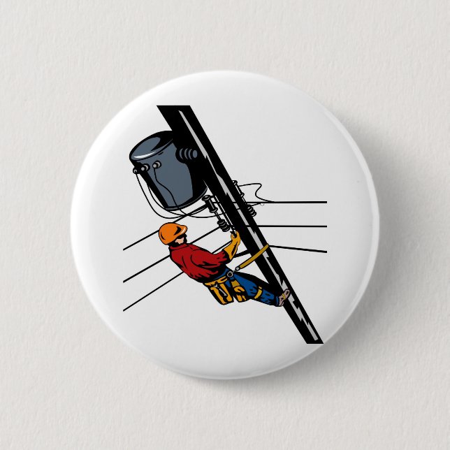 Power Lineman Electrician Electric Worker 6 Cm Round Badge (Front)