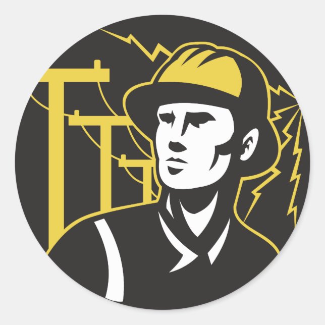 Power Lineman Electrician Electric Worker Classic Round Sticker (Front)