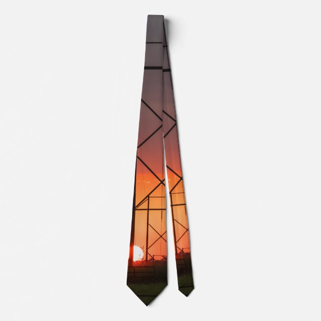 Power Lines Sunset Silhouette Neck Tie (Front)