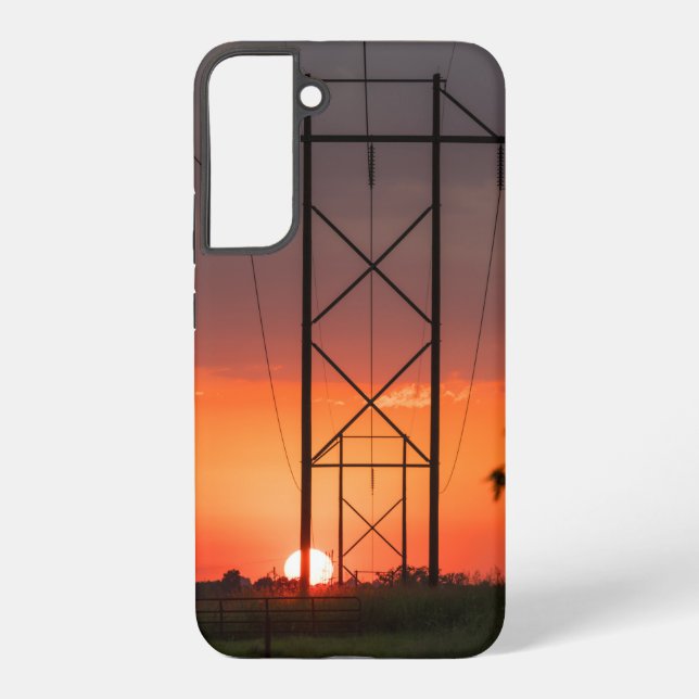Power Lines Sunset Silhouette Samsung Phone Case (Back)