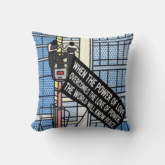 Power of Love Inspirational Peace Quote Comic Cushion (Front)