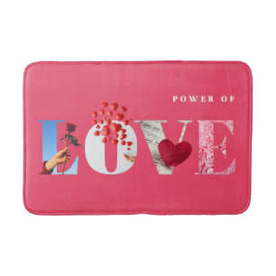 Power of Love Quote Romantic Hot Pink Anniversary Bath Mat