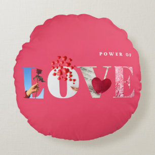 Power of Love Quote Romantic Hot Pink Anniversary Round Cushion