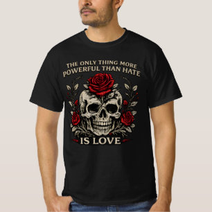 Power of Love Vintage Skull & Red Roses Graphic  T-Shirt