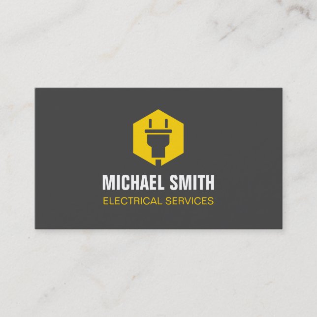 Power Plug Hexagon Logo Electrician Electrical Business Card (Front)
