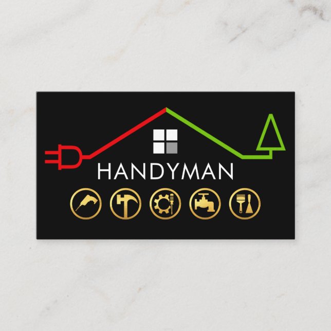 Power Plug Tree Home Handyman Service Business Card (Front)