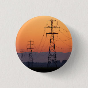 Power Pylons at Sunset 3 Cm Round Badge