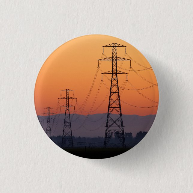 Power Pylons at Sunset 3 Cm Round Badge (Front)