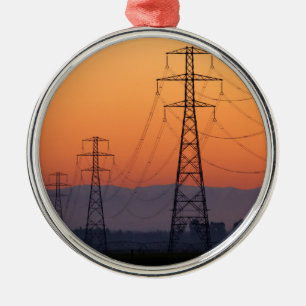 Power Pylons at Sunset Metal Tree Decoration