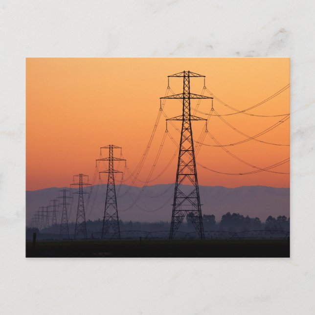 Power Pylons at Sunset Postcard (Front)