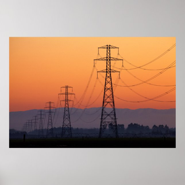 Power Pylons at Sunset Poster (Front)