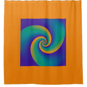 Power Spirals Fractal Pattern - orange blue Shower Curtain