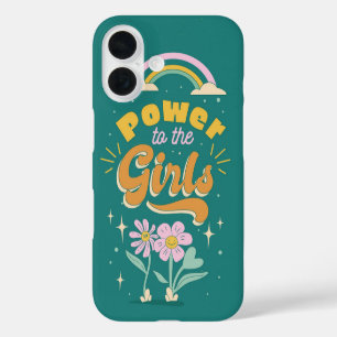 Power to the Girls Retro Rainbow Floral iPhone 16 Case
