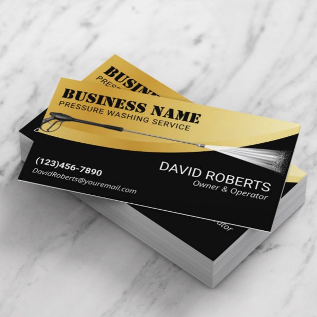 Power Wash Pressure Washing Black & Gold Cleaning Business Card (Creator Uploaded)