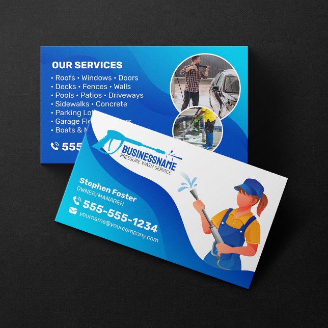 Power Wash Pressure Washing House Cleaning Service Business Card (Creator Uploaded)